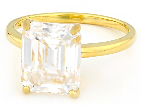 Pre-Owned Moissanite 14k Yellow Gold Over Silver Solitaire Ring 4.93ct DEW.