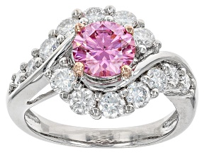 Pre-Owned Pink and colorless moissanite platineve ring 2.44ctw DEW.