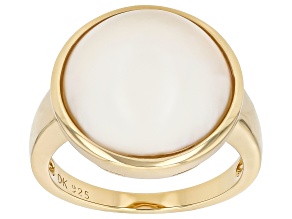 Pre-Owned White Cultured South Sea Mabe Pearl 18K Yellow Gold Over Sterling Silver Ring