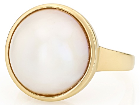 Pre-Owned White Cultured South Sea Mabe Pearl 18K Yellow Gold Over Sterling Silver Ring