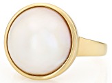 Pre-Owned White Cultured South Sea Mabe Pearl 18K Yellow Gold Over Sterling Silver Ring