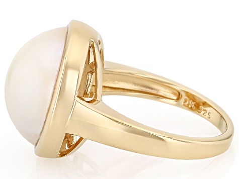 Pre-Owned White Cultured South Sea Mabe Pearl 18K Yellow Gold Over Sterling Silver Ring