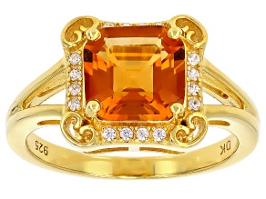 Pre-Owned Madeira Citrine With White Zircon 18k Yellow Gold Over Sterling Silver Ring 2.15ctw