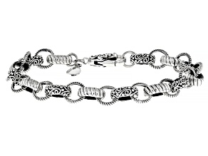 Pre-Owned Sterling Silver Scroll & Cable Link Bracelet 6.7mm