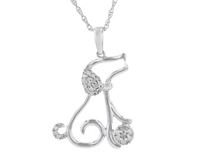 Pre-Owned White Diamond Rhodium Over Sterling Silver Dog Pendant With 18" Rope Chain 0.15ctw