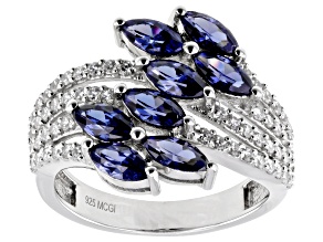 Pre-Owned Blue And White Cubic Zirconia Rhodium Over Sterling Silver Ring 3.54ctw