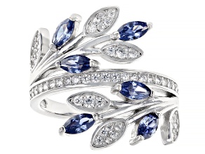 Pre-Owned Blue And White Cubic Zirconia Rhodium Over Sterling Silver Ring 2.03ctw