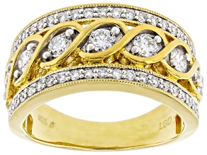 Pre-Owned White Lab-Grown Diamond H SI 14K Yellow Gold Over Sterling Silver 3-Row Ring 1.00ctw