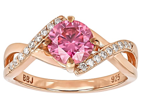 Pre-Owned Pink And Colorless Moissanite 14k Rose Gold Over Silver Ring 1.38ctw DEW.