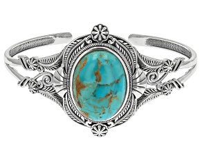 Pre-Owned Blue Composite Turquoise Sterling Silver Statement Cuff Bracelet