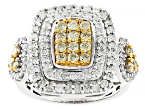 Pre-Owned Natural Yellow And White Diamond 10k Yellow Gold Cluster Ring 1.65ctw