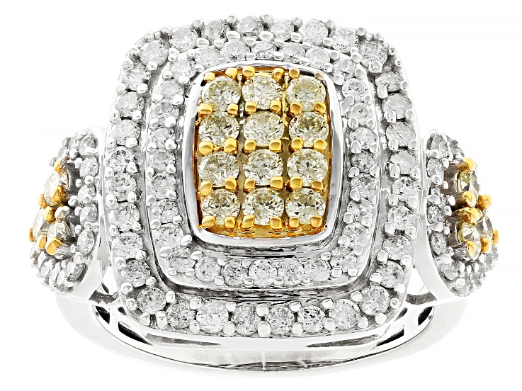 Pre-Owned Natural Yellow And White Diamond 10k Yellow Gold Cluster Ring 1.65ctw