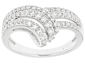 Pre-Owned White Lab-Grown Diamond H SI Rhodium Over Sterling Silver Crossover Ring 0.75ctw