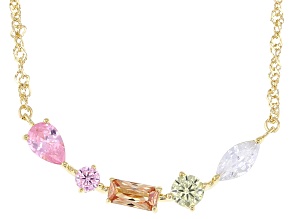 Pre-Owned Green, Pink, Champagne & White Cubic Zirconia 18k Yellow Gold Over Sterling Silver Necklac
