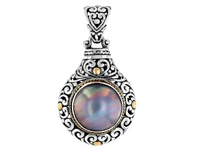 Pre-Owned Cultured Blue Mabe Pearl Sterling Silver & 18K Gold Accent Pendant 12-13mm