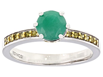 Picture of Pre-Owned Green Emerald Rhodium Over Sterling Silver Ring 0.64ctw