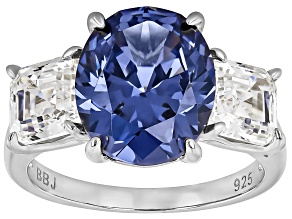 Pre-Owned Blue And White Cubic Zirconia Platinum Over Sterling Silver Asscher Cut Ring 13.58ctw
