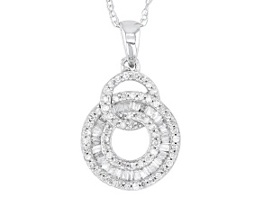 Pre-Owned White Diamond 10k White Gold Circle Pendant With 18" Rope Chain 0.35ctw