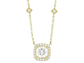 Pre-Owned Moissanite 14K Yellow Gold Over Sterling Silver Halo Necklace 1.42ctw DEW