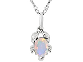 Pre-Owned Multi Color Ethiopian Opal Rhodium Over Sterling Silver Scorpio Birthstone Pendant With Ch