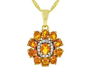 Pre-Owned Orange Fire Opal With White Zircon 18k Yellow Gold Over Sterling Silver Pendant With Chain