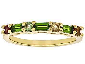 Picture of Pre-Owned Chrome Diopside With Multi Tourmaline 18k Yellow Gold Over Sterling Silver Ring 0.75ctw