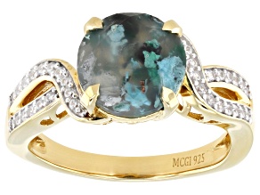 Pre-Owned Aquadite® Chalcedony With White Zircon 18k Yellow Gold Over Sterling Silver Ring 2.63ctw