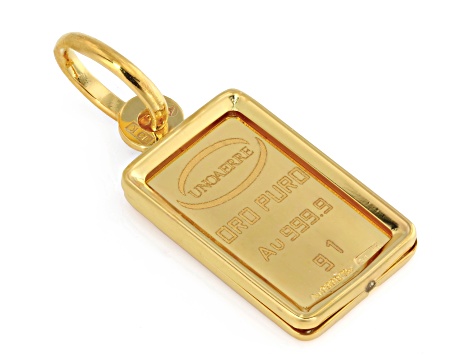 Pre-Owned 24k Yellow Gold 1g Snake Ingot and 10k Yellow Gold Frame Pendant