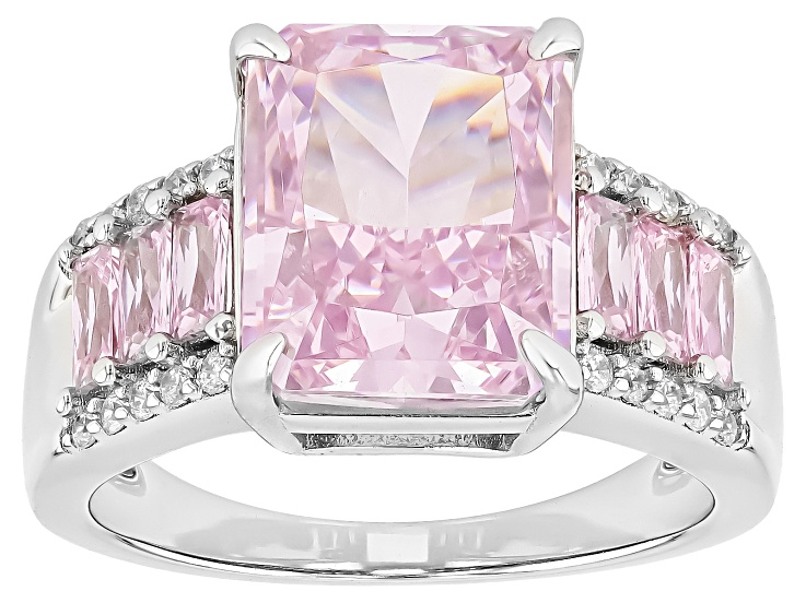 Pre-Owned Pink And White Cubic Zirconia Rhodium Over Silver Ice Flower Cut Ring 9.80ctw