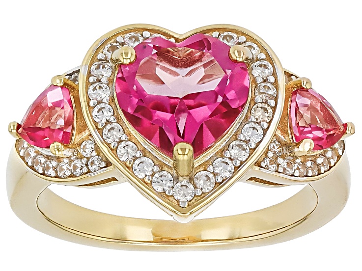 Pre-Owned Pink Topaz With White Zircon 18k Yellow Gold Over Sterling Silver Ring 2.75ctw