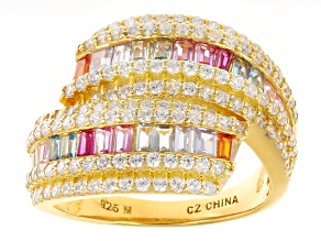 Pre-Owned Multi-gem Simulants 14k Yellow Gold Over Sterling Silver Ring 2.21ctw