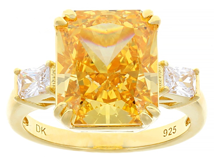 Pre-Owned Yellow And White Cubic Zirconia 18k Yellow Gold Over Sterling Silver Ice Flower Cut Ring 1