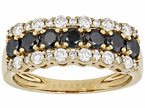 Pre-Owned Black And Colorless Moissanite 14k Yellow Gold Over Silver Ring 1.20ctw DEW