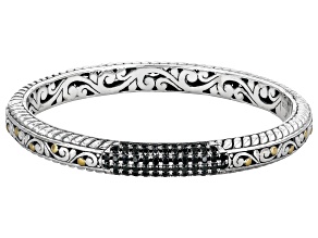 Pre-Owned Black Spinel Sterling Silver & 18K Gold Accent Bracelet 2.77ctw