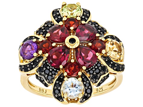 Multi-gemstones 18k yellow gold over sterling silver bracelet