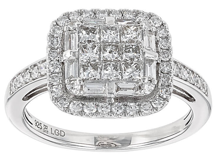 Pre-Owned White Lab-Grown Diamond G SI Rhodium Over Sterling Silver Halo Ring 1.00ctw