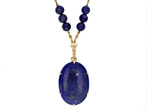 Pre-Owned Blue Lapis Lazuli 18k Yellow Gold Over Sterling Silver Reversible Enhancer Necklace