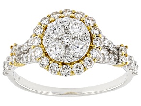 Pre-Owned White Lab-Grown Diamond H SI Rhodium and 14K Gold Over Sterling Silver Halo Ring 1.00ctw