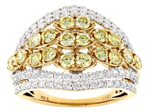 Pre-Owned Yellow and White Lab-Grown Diamond H SI1 14K Yellow Gold Over Sterling Silver Cluster Ring