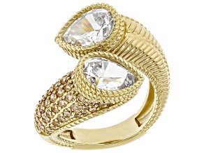 Pre-Owned Judith Ripka Champagne Cubic Zirconia 14k Gold Clad Bubble Ring 3.53ctw