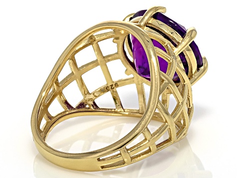 Pre-Owned African Amethyst 18k Yellow Gold Over Sterling Silver Ring 5.40ct