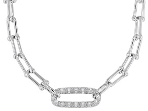 Pre-Owned White Lab Created Sapphire Rhodium Over Sterling Silver Stirrup Link Necklace 0.51ctw