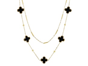 Pre-Owned Gold Tone Stainless Steel Black Enamel Clover Layered 18-20" Station Necklace