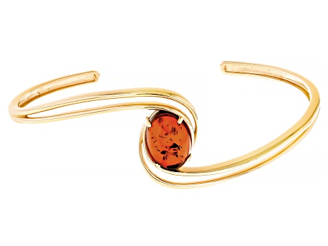 Pre-Owned Amber 18k Yellow Gold Over Sterling Silver Bangle