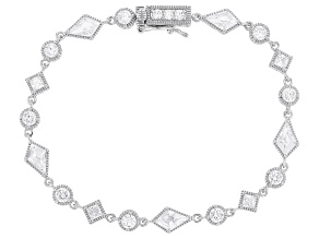 Pre-Owned White Cubic Zirconia Rhodium Over Sterling Silver Multi-Shape Tennis Bracelet 7.96ctw