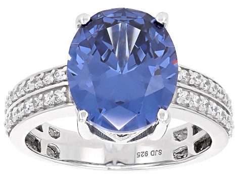 Pre-Owned Blue and White Cubic Zirconia Platinum Over Sterling Silver Ring 7.60ctw