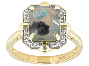 Pre-Owned Aquadite® Chalcedony With White Zircon 18k Yellow Gold Over Sterling Silver Ring 2.81ctw