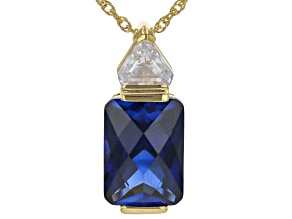 Pre-Owned Blue Lab Created Sapphire And White Cubic Zirconia 18k Yellow Gold Over Silver Pendant 8.7