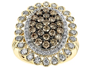 Pre-Owned Champagne And White Diamond 10k Yellow Gold Cluster Ring 2.00ctw