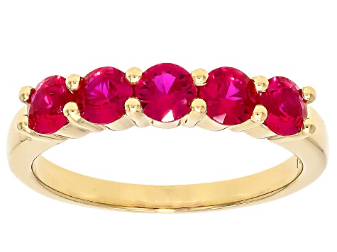 Pre-Owned Lab Created Ruby 14K Yellow Gold 5-Stone Ring 1.75ctw ...